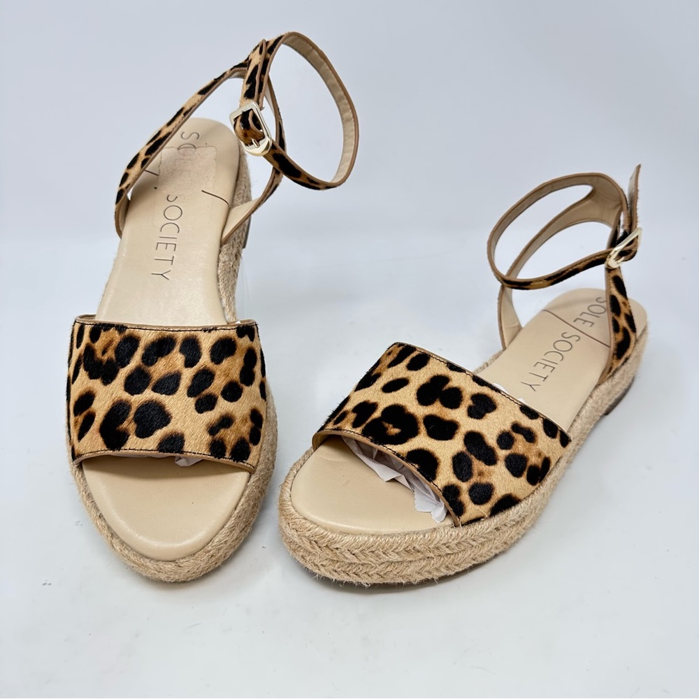 Sole Society Verla Cow Hair Leopard Espadrille Platform Sandals Size 9.5